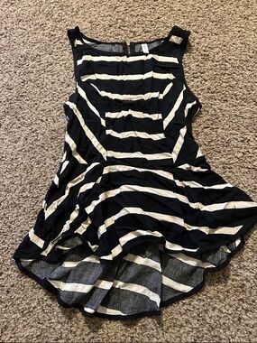 Xhilaration Black and White Striped Sleeveless Peplum Tank Top